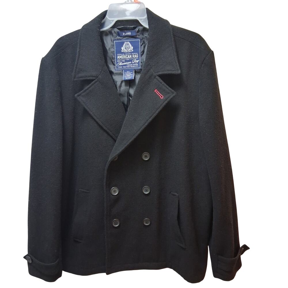 American Rag Cie Men's Black Double Breasted Wool Blend Peacoat Coat/Jacket-XL